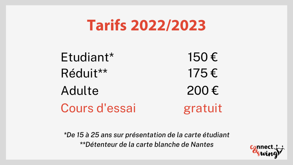 Tarifs cours 2022/2023