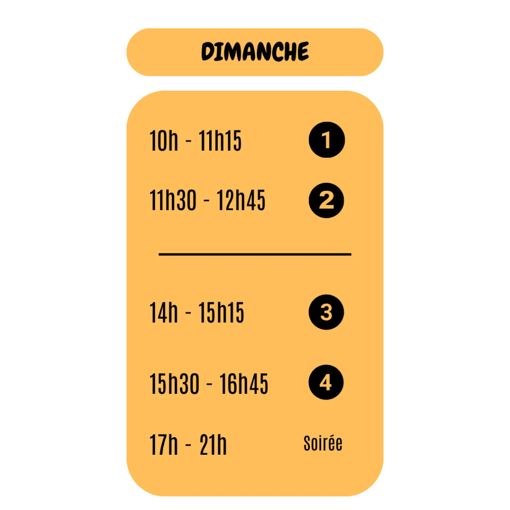 planning dimanche jungle swing 2026